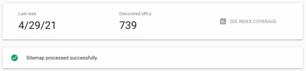 An image showing Google Search Console discovered s in the XML sitemap