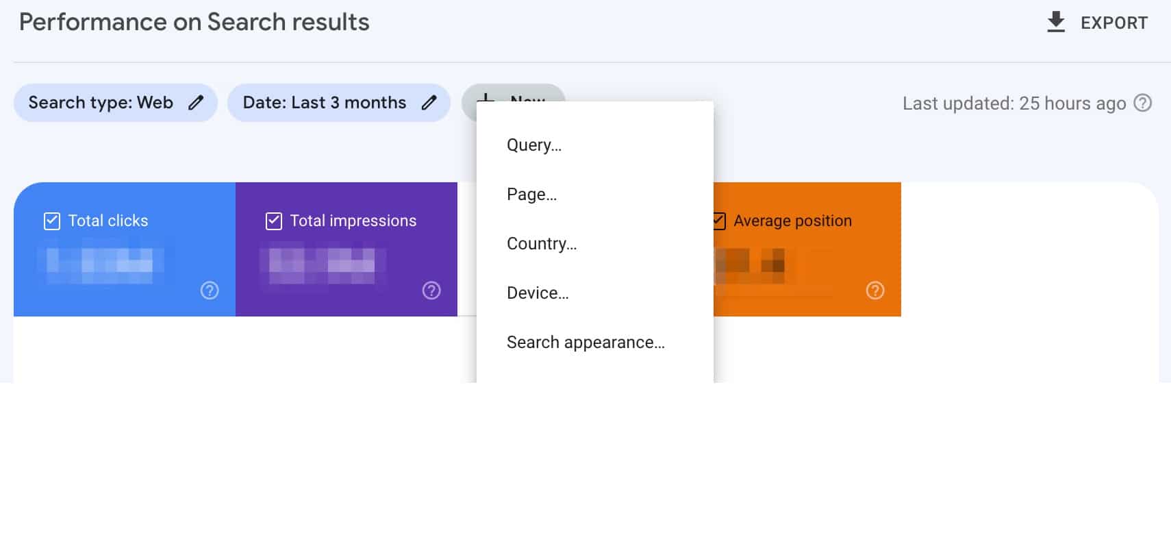 Image showing the filter options in Google Search Console; you can focus on specific queries or pages by selecting them here.